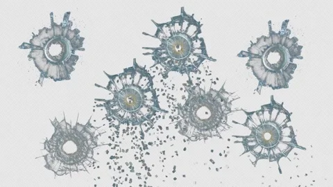 Broken cracks glass getting hit by bullet in slow motion Stock Footage 332056390