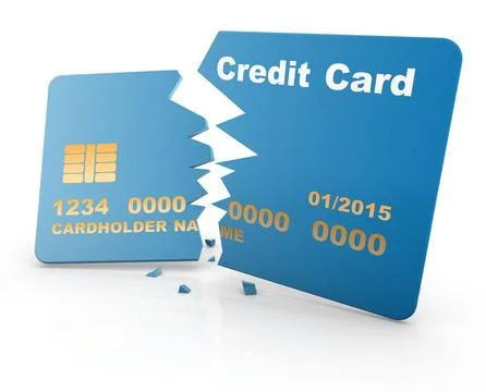 Broken credit card , This is a computer generated and 3d rendered picture. Stock Illustration
