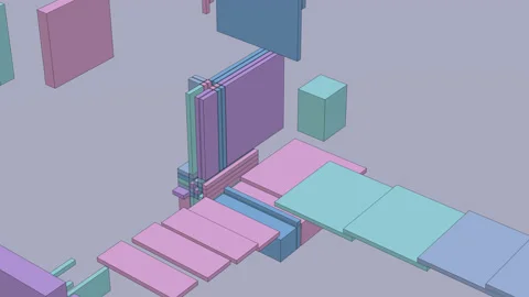 Broken cube. Colorful rectangles flying. Sketch drawing effect. 3d render. Stock Footage 160074160