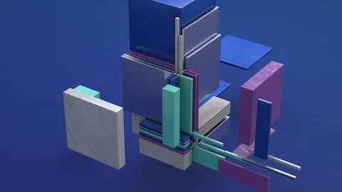 Broken cube. Marble, metallic, plastic rectangles. 3d render. Stock Footage 128315459