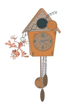 Broken cuckoo clock. Vector illustration on a white background. Stock Illustration
