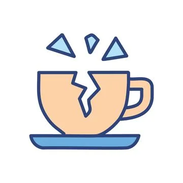 Broken cup. Cracked ceramic mug with a broken handle, symbolizing a shatter.. Stock Illustration