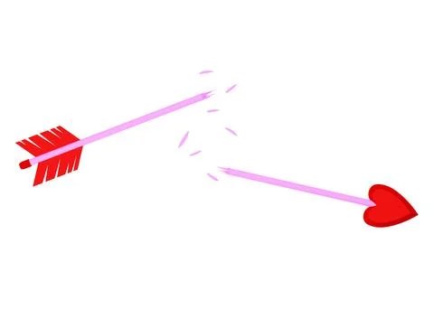 Broken cupid's arrow. Damaged arrow with a heart-shaped tip, broken in half.  イラスト素材