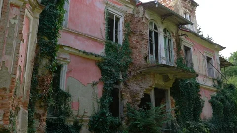 Broken damaged and rotten old villa Ružička in Slovenia Stock Footage 171590699