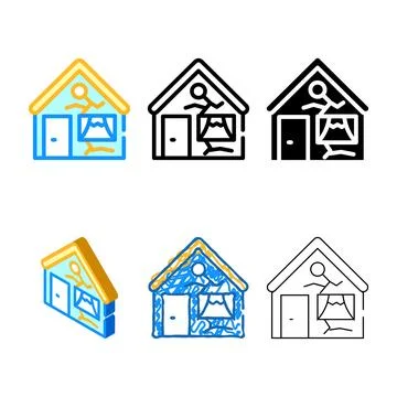 Broken damaged house multipack color icon vector Stock Illustration