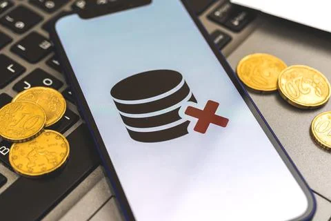 Broken database background, technical problem with personal data concept Stock Photos