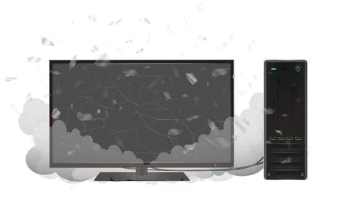 Broken desktop personal computer Stock Illustration