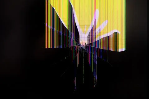 Broken digital LCD screen showing colorful vertical pixel lines and radiati.. Stock Photos