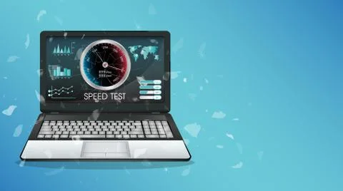 Broken display laptop using internet speed test Stock Illustration