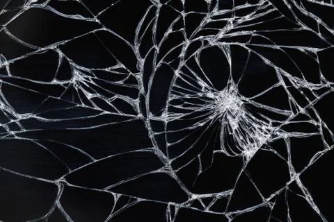 Broken display screen - white lines on black background, design element. Stock Photos