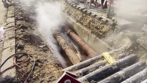 Broken district heating pipeline Stock Footage 262007405