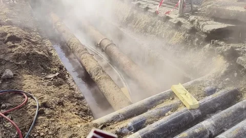 Broken district heating pipeline Stock Footage 262007407