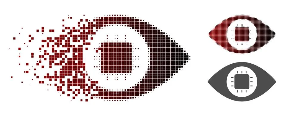 Broken Dot Halftone Bionic Eye Circuit Icon Stock Illustration