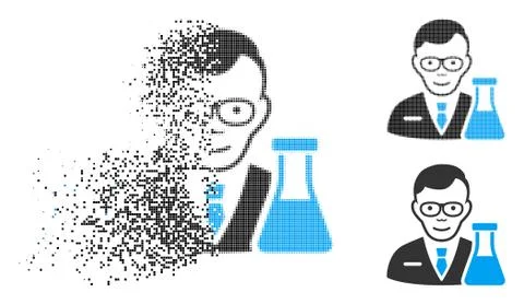 Broken Dot Halftone Chemist Icon with Face 스톡 일러스트
