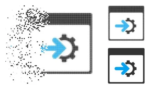 Broken Dot Halftone Cog Integration Calendar Page Icon Illustrazione stock