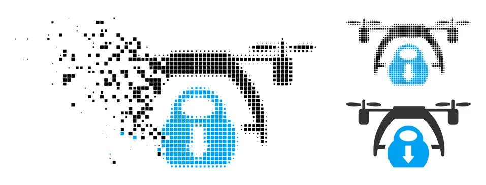 Broken Dot Halftone Drone Unloading Icon Stockillustratie