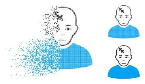 Broken Dot Halftone Head Hurt Icon with Face Stock Illustration