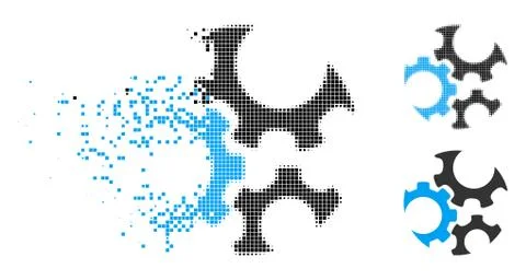 Broken Dot Halftone Mechanics Gears Icon 스톡 일러스트