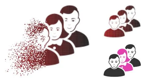 Broken Dot Halftone People Queue Icon Stock Illustration