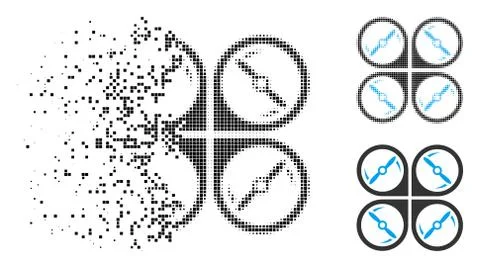 Broken Dot Halftone Quadcopter Screws Rotation Icon Stockillustratie