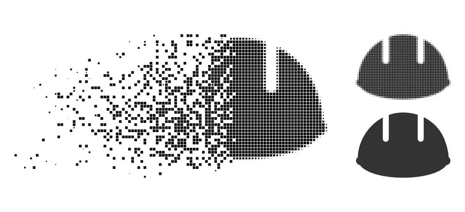 Broken Dotted Halftone Builder Helmet Icon 스톡 일러스트