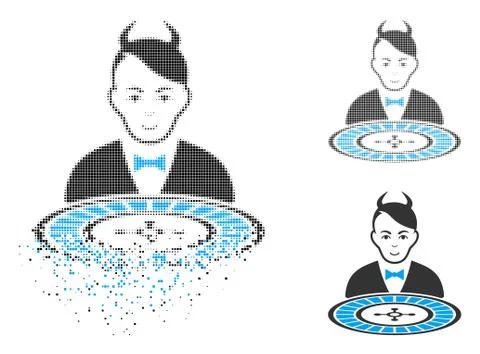Broken Dotted Halftone Devil Roulette Dealer Icon with Face Illustrazione stock