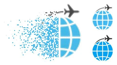 Broken Dotted Halftone International Flight Icon Stock Illustration