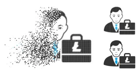 Broken Dotted Halftone Litecoin Accounter Icon with Face Stock Illustration
