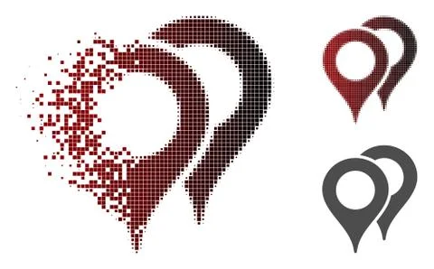 Broken Dotted Halftone Map Pointers Icon Stockillustratie