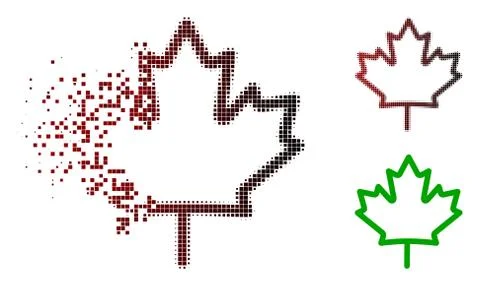 Broken Dotted Halftone Maple Leaf Icon Stock Illustration