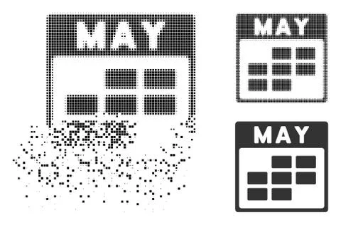 Broken Dotted Halftone May Calendar Grid Icon Stock Illustration