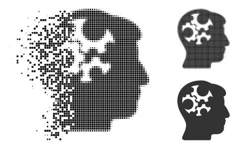 Broken Dotted Halftone Mind Gears Icon Illustrazione stock