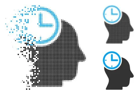 Broken Dotted Halftone Time Thinking Head Icon Stockillustratie
