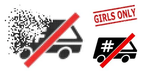 Broken Dotted No Jail Car Icon and Scratched Girls Only Seal Stamp Illustrazione stock