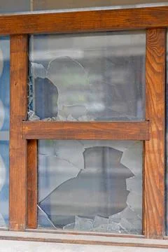 Broken Double Glass Window Stock Photos