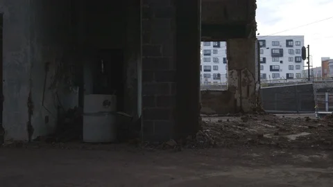 Broken Down Abandoned Building in an Urban City Stock Footage 121289538