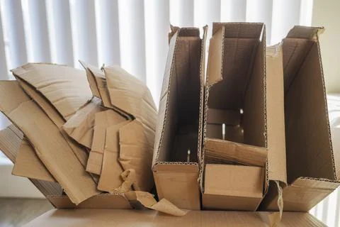 Broken Down Cardboard Boxes Flattened for Recycling Waste Stockfoto's