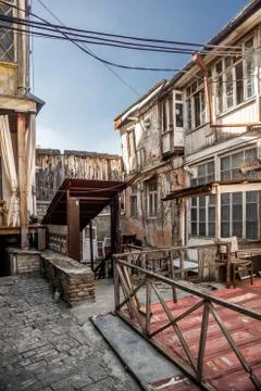 Broken down inner yard in tbilisi Stock Photos