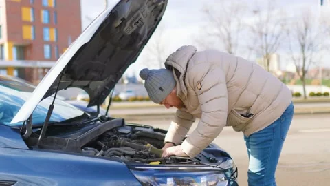 Broken Down on the Side of the Road Man Calls for Stock Footage 234691174