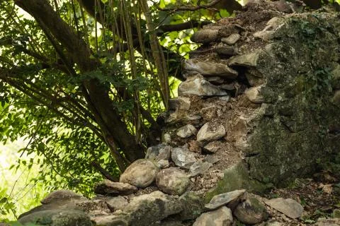 Broken down stone wall Stock Photos