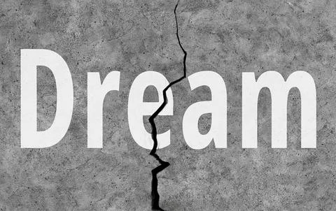 Broken dreams concept with cracked wall. 3D rendering Stock Illustration