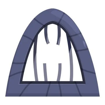 Broken dungeon window with stone arch and metal bars Stock Illustration