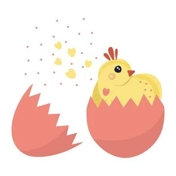 Broken easter egg with a chick Stock Illustration