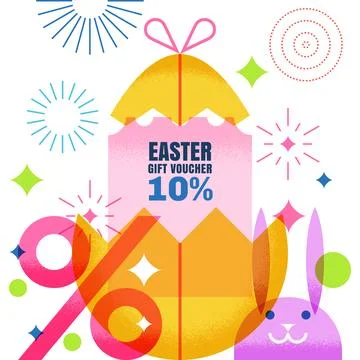 Broken Easter egg with discount coupon. Sale promotion banner poster, gift .. Stock Illustration