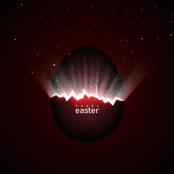 Broken easter egg giving birth to universe. Light stars cracks in easter egg Stock Illustration