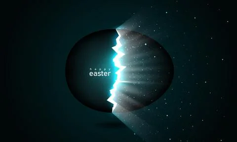 Broken easter egg giving birth to universe. Light from cracks in an easter egg Stock Illustration