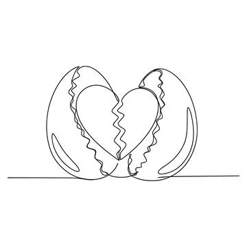 Broken Easter Egg With Heart Shape Inside Minimal Line Art Vector Stock Illustration