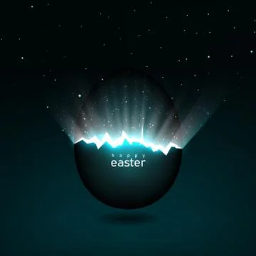 Broken easter egg. Light from cracks in an easter egg on a dark background Stock Illustration