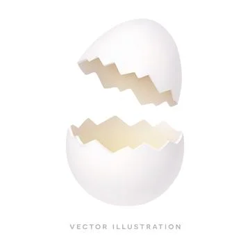 Broken Easter egg shell isolated on white background. Minimal 3D realistic icon Stock Illustration