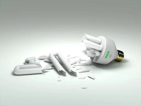 Broken ECO lightbulb on white background w DoF Stock Illustration